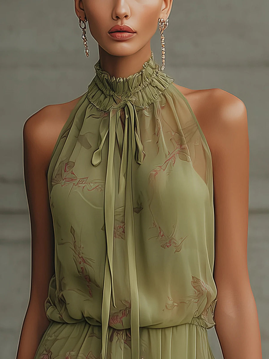 Ondina | Vestido Mini de Chiffon Verde Floral que Realza la Silueta