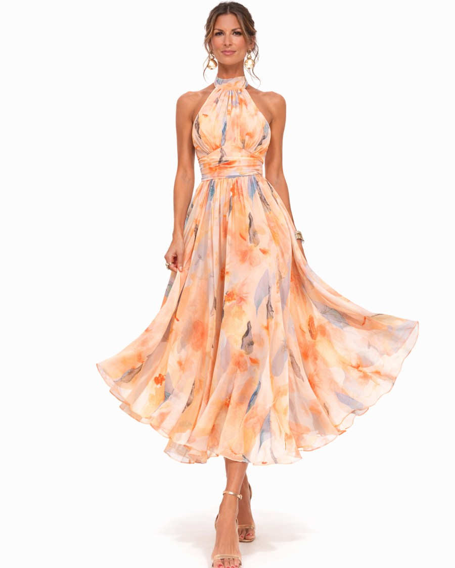 Gabriela | Vestido Midi Floral con Estampado Artístico