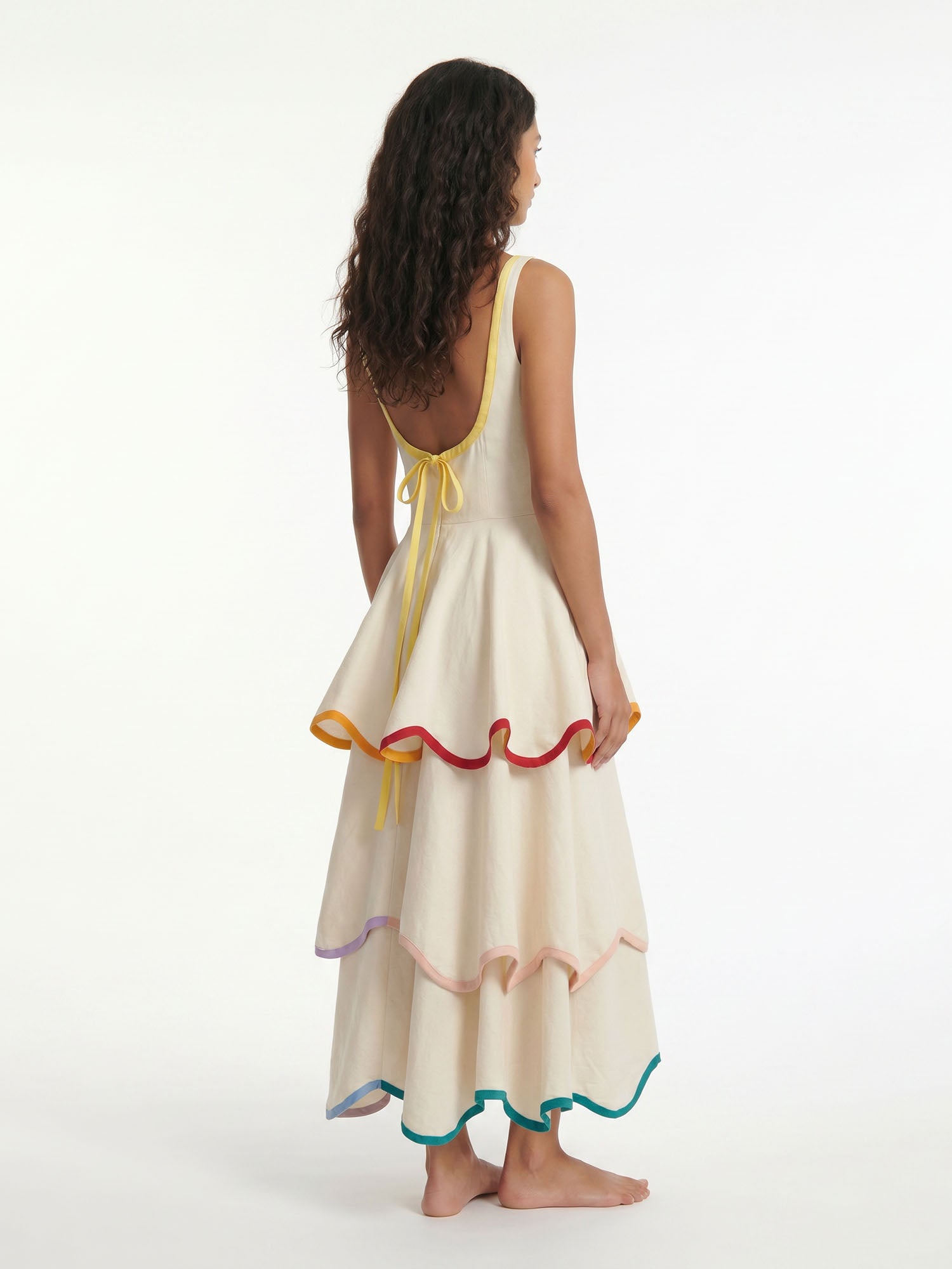 Cream Rainbow Ruffle Maxi Dress
