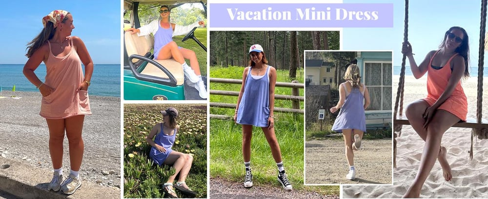 🔥 Women's Summer Sleeveless Mini Dress with Built-in Shorts V Neck Spaghetti Straps Athletic Shorts Tennis Dress with Pockets