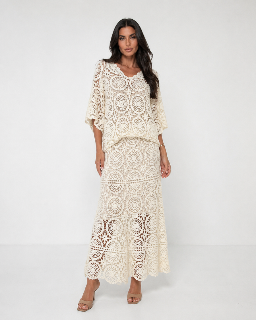 Clidress Boho Hollow-out Top & Skirt Crochet Set