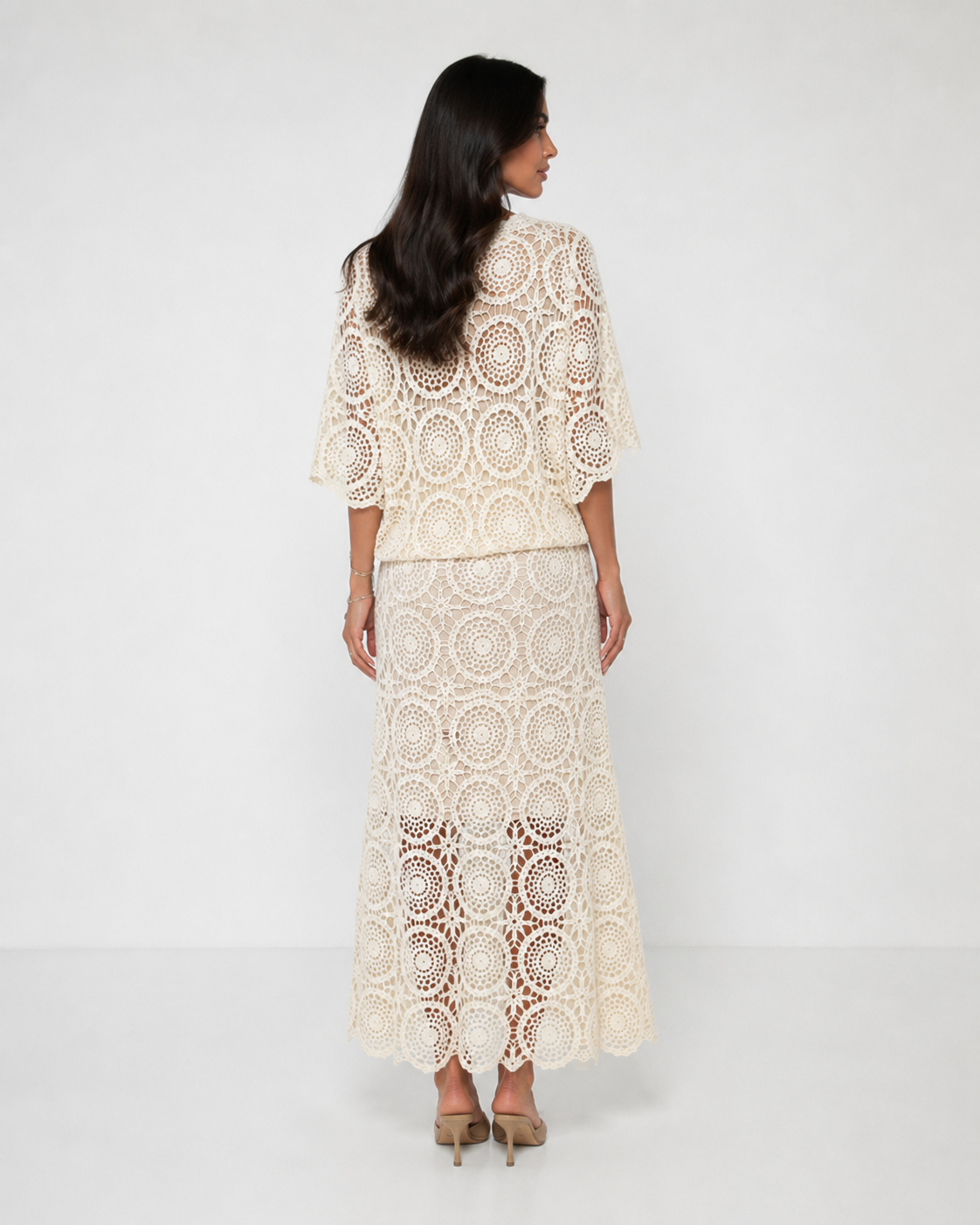 Clidress Boho Hollow-out Top & Skirt Crochet Set