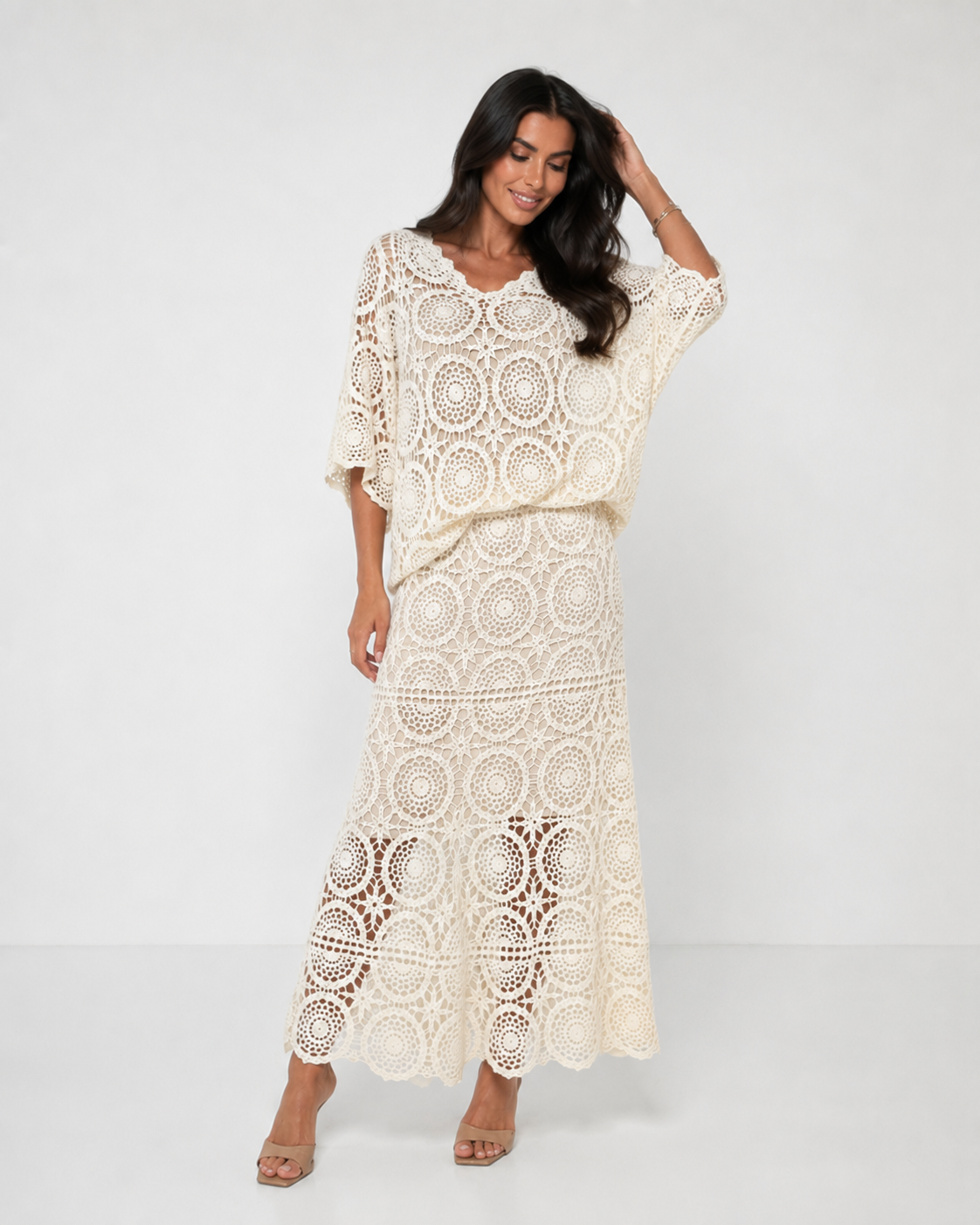 Clidress Boho Hollow-out Top & Skirt Crochet Set