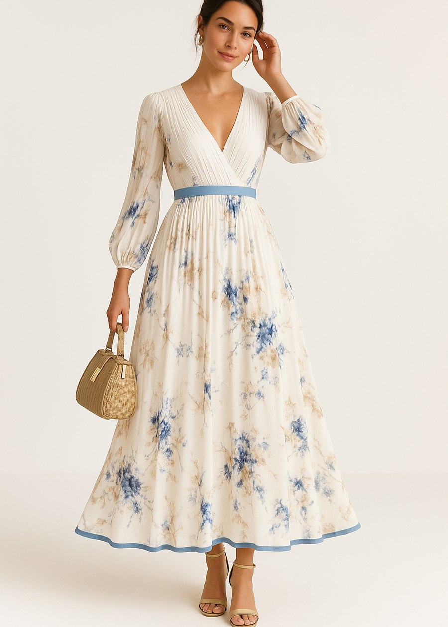 Henriqueta | Vestido Maxi Floral con Falda Plisada y Mangas Larga