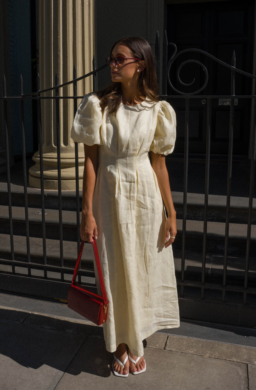 Catarina | Vestido Maxi de Lino con Mangas Abullonadas
