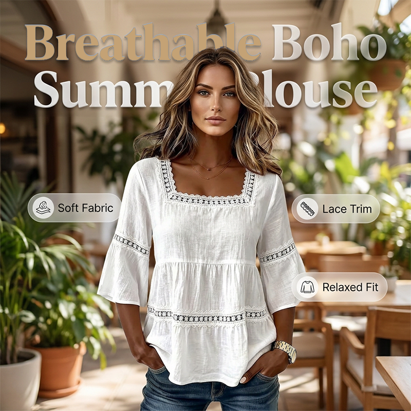 ⏳ Limited-time 50% off ⏰ Elegant Square Neck Summer Blouse 🌸👚