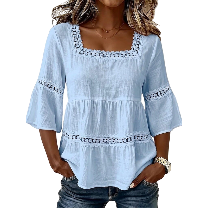 ⏳ Limited-time 50% off ⏰ Elegant Square Neck Summer Blouse 🌸👚