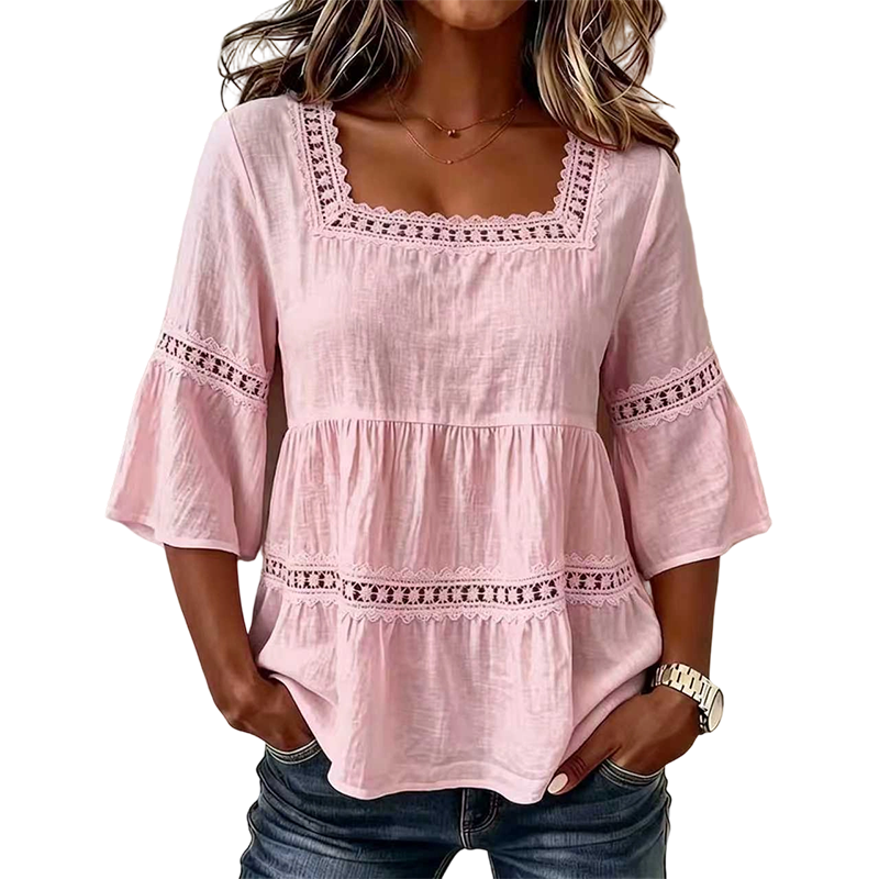 ⏳ Limited-time 50% off ⏰ Elegant Square Neck Summer Blouse 🌸👚