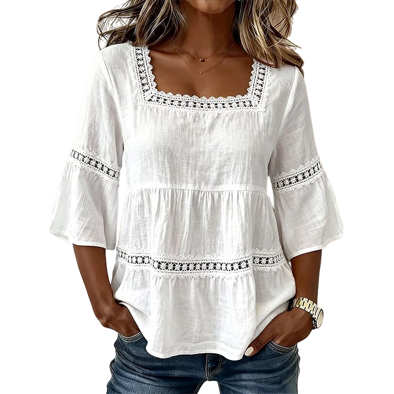 ⏳ Limited-time 50% off ⏰ Elegant Square Neck Summer Blouse 🌸👚