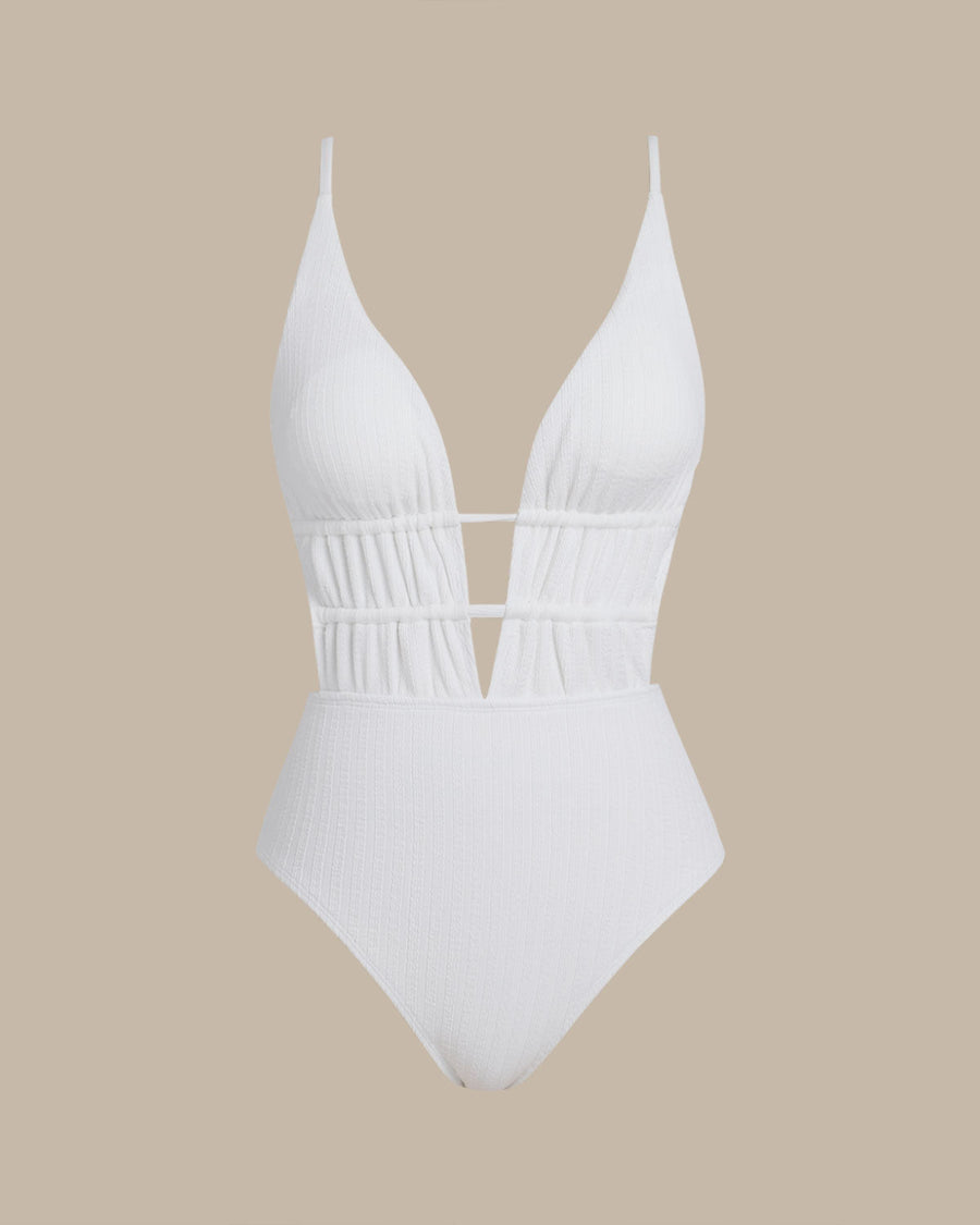 White Bralette Textured One Piece Swimwear