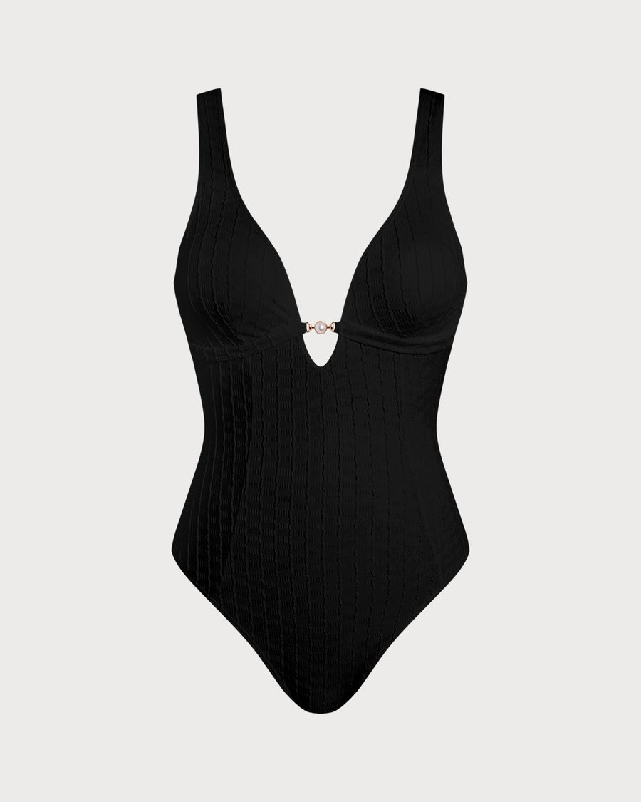 Black V Neck Cut Out One Piece