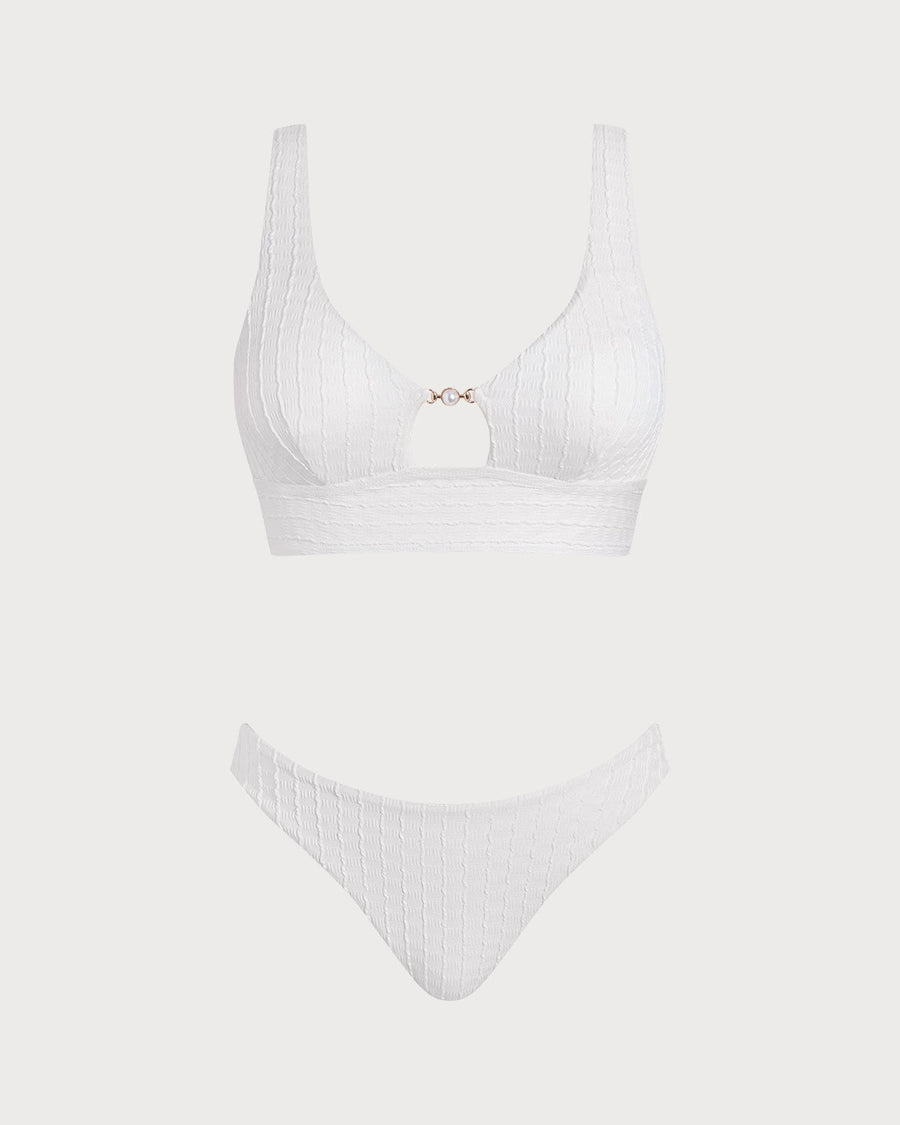 White U Neck Cut Out Tankini Set