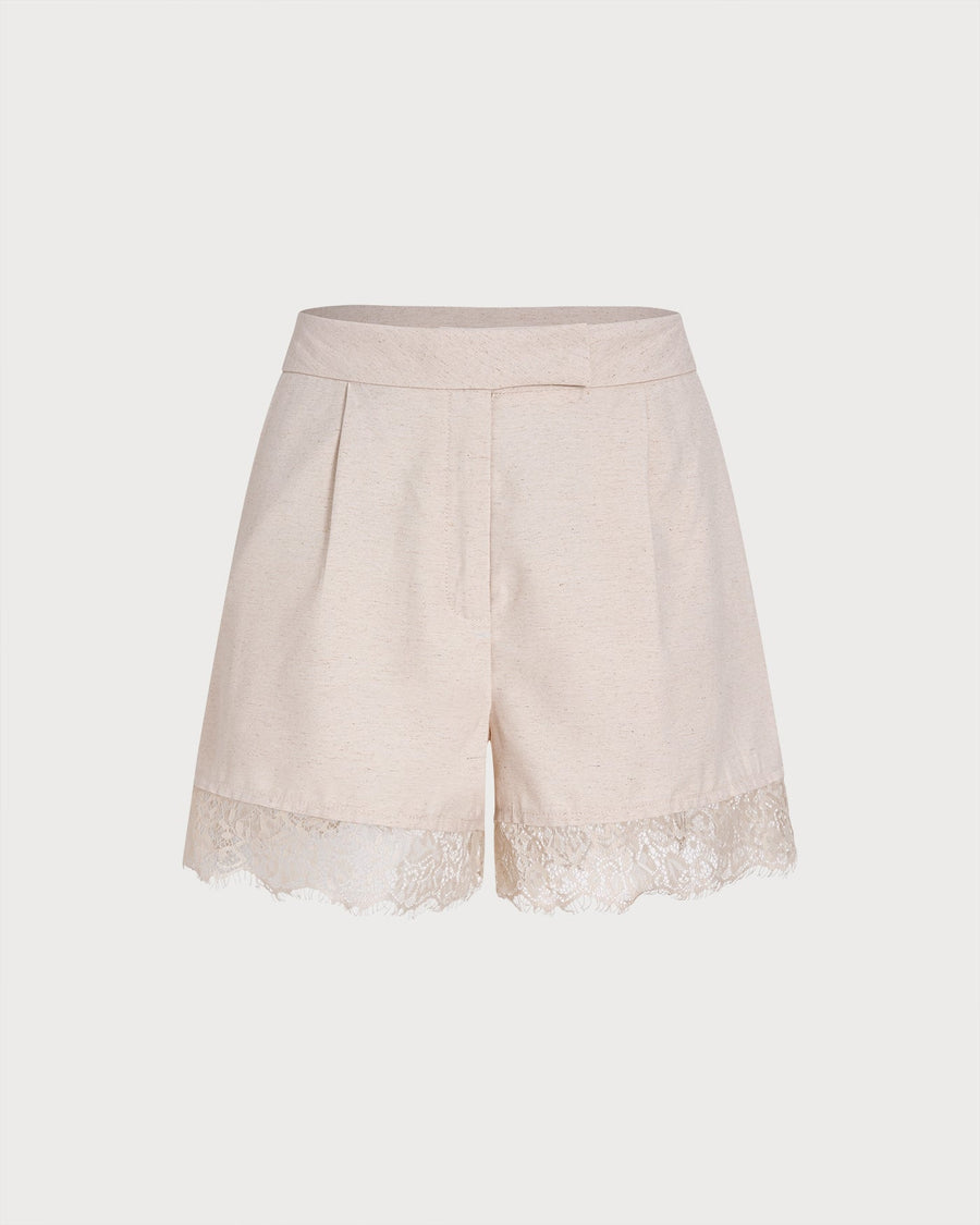 Apricot Lace Splicing Pockets Shorts