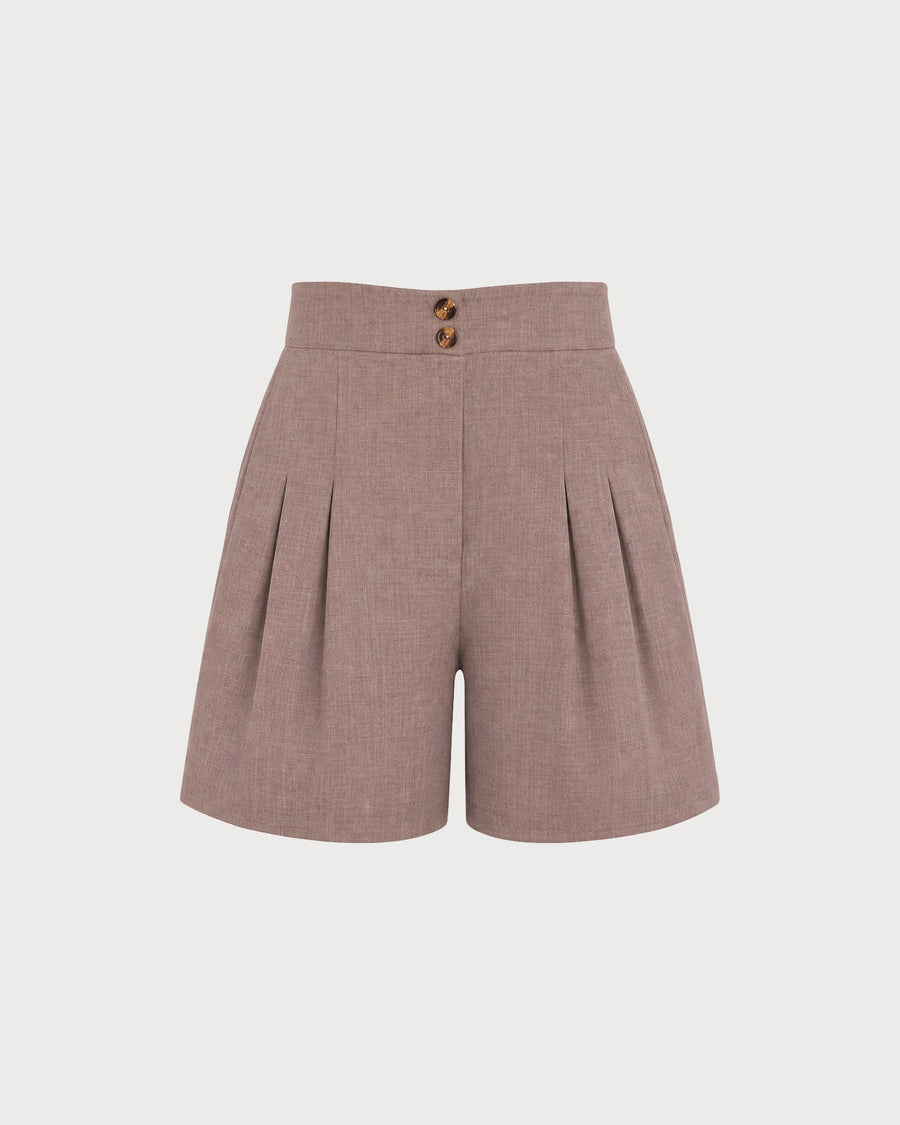 Brown Elastic Waist Pockets Shorts